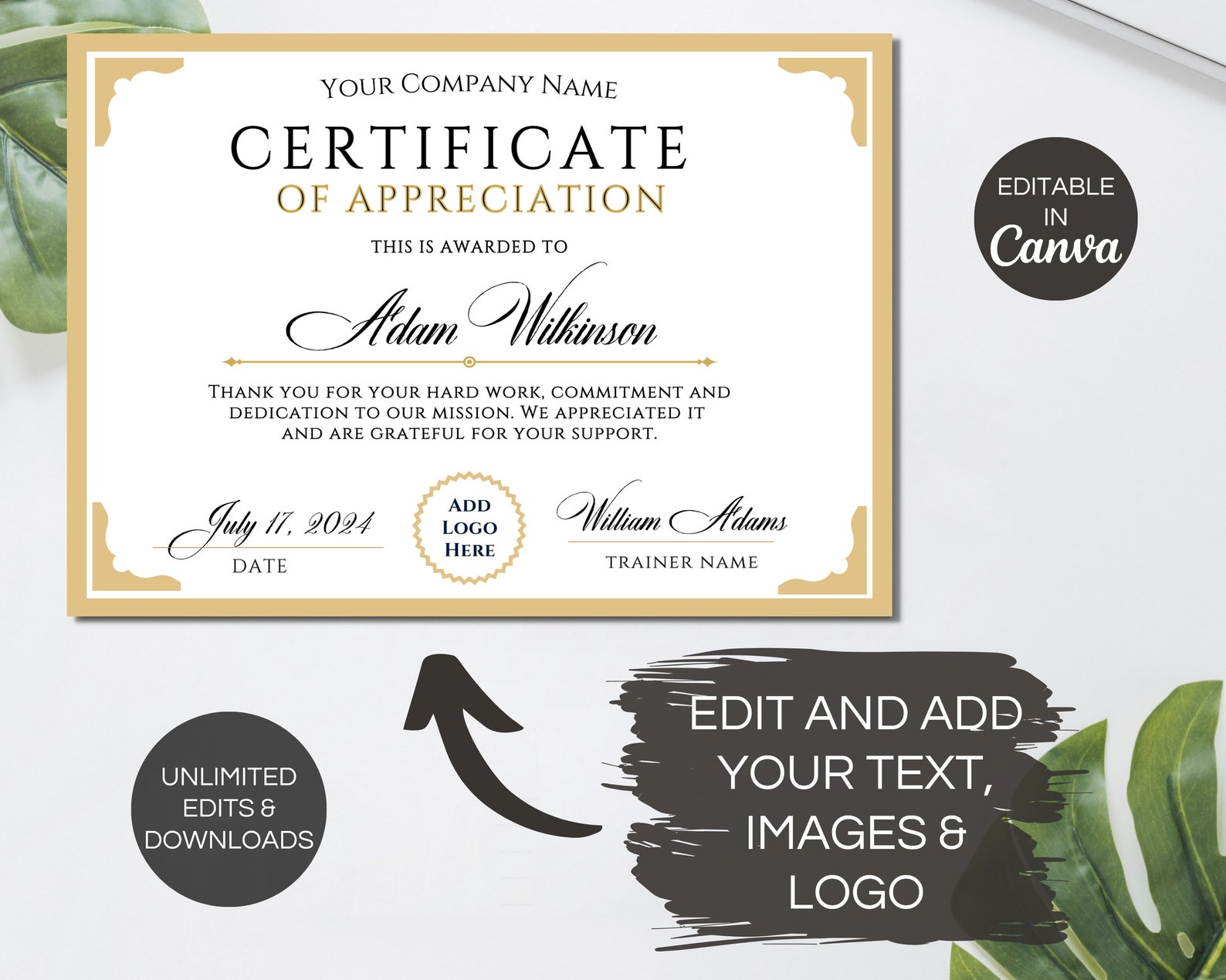 Editable Certificate of Appreciation, Printable Appreciation ...