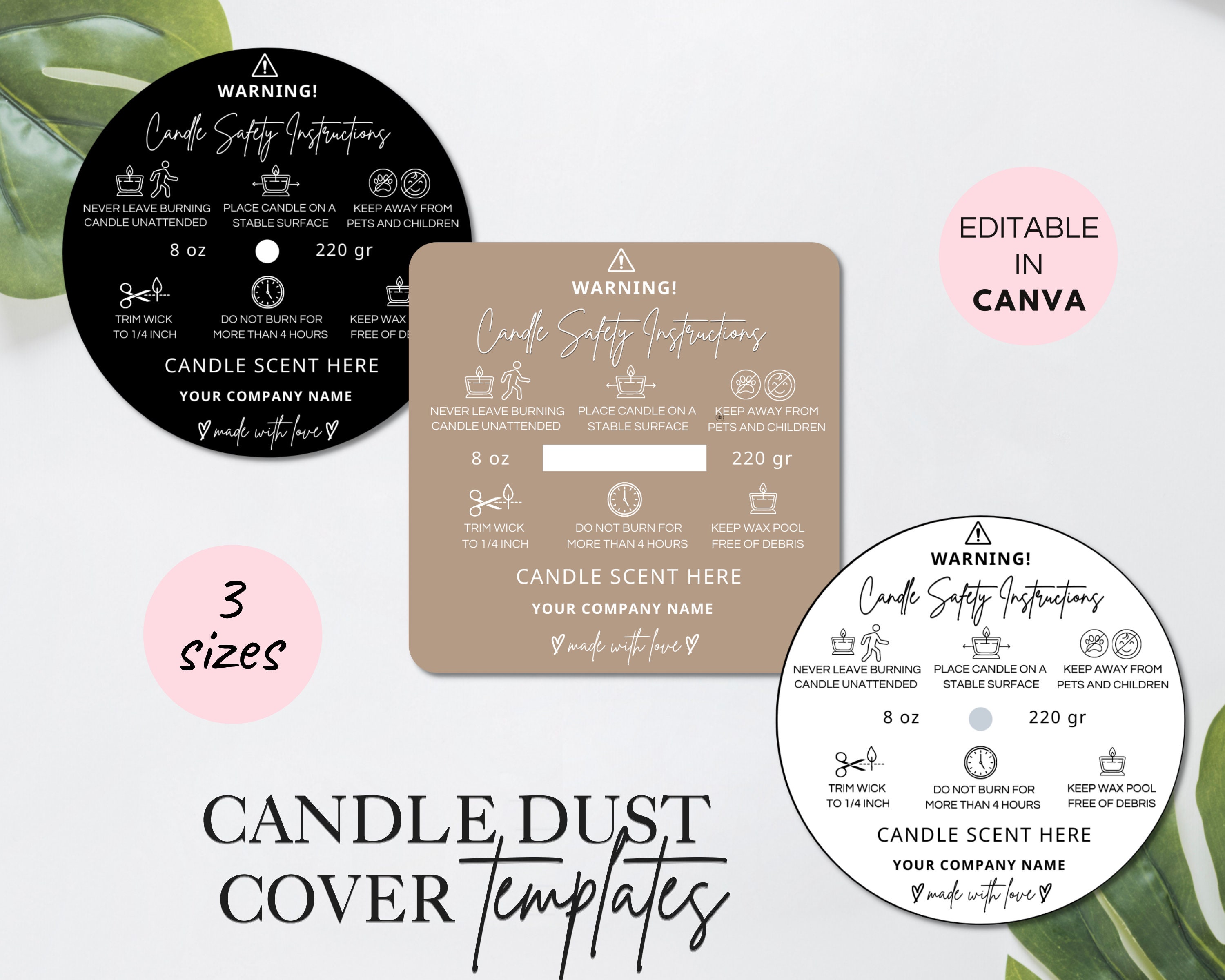 Candle Dust Cover Canva Template - 6 Variations