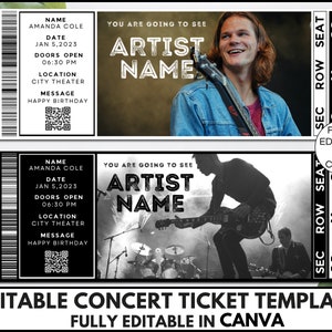 Editable Concert Ticket Canva Template, Printable Event Ticket, Custom Concert Ticket Invitation,Concert Ticket Digital Download Gift.TDS-13 zdjęcie 1