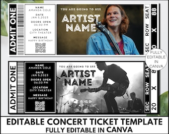 Editable Concert Ticket Canva Template, Printable Event Ticket, Custom Concert Ticket Invitation,Concert Ticket Digital Download Gift.TDS-13