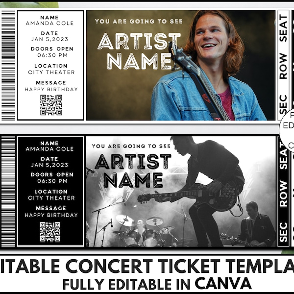 Editable Concert Ticket Canva Template, Printable Event Ticket, Custom Concert Ticket Invitation,Concert Ticket Digital Download Gift.TDS-13