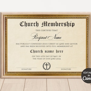 Church Membership Certificate Template, Editable Certificate of Membership, Printable Church New ...