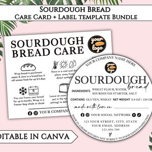Étiquette d'aliment cottage pain au levain, carte d'entretien du pain au levain modifiable, modèle de toile imprimable Bundle de pain au levain. FT-05