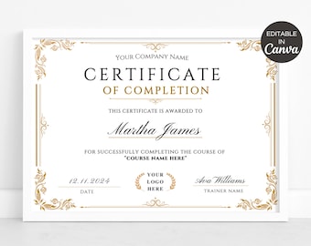 Certificate Of Completion Template, Printable Course Certificate Of Completion, Editable Beauty Award Canva Certificate Template. TDS-10