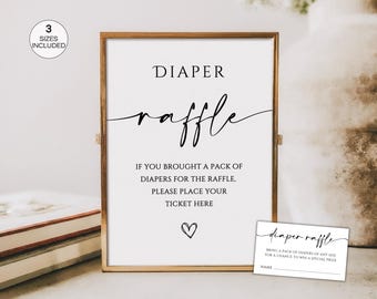 Znak na loterię pieluchową, minimalistyczne znaki i karty do gry na baby shower, w zestawie szablon Canva, 3 rozmiary
