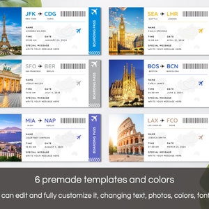 Editable Boarding Pass Canva Template, Printable Airline Ticket, Boarding Pass Surprise Trip, Digital Download DIY Boarding Ticket. TDS-13 image 3