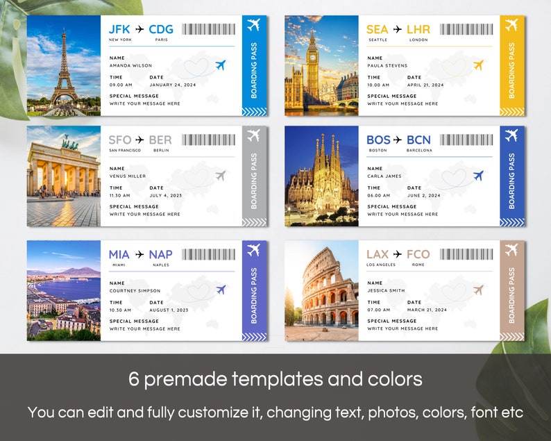Editable Boarding Pass Canva Template, Printable Airline Ticket, Boarding Pass Surprise Trip, Digital Download DIY Boarding Ticket. TDS-13 image 3