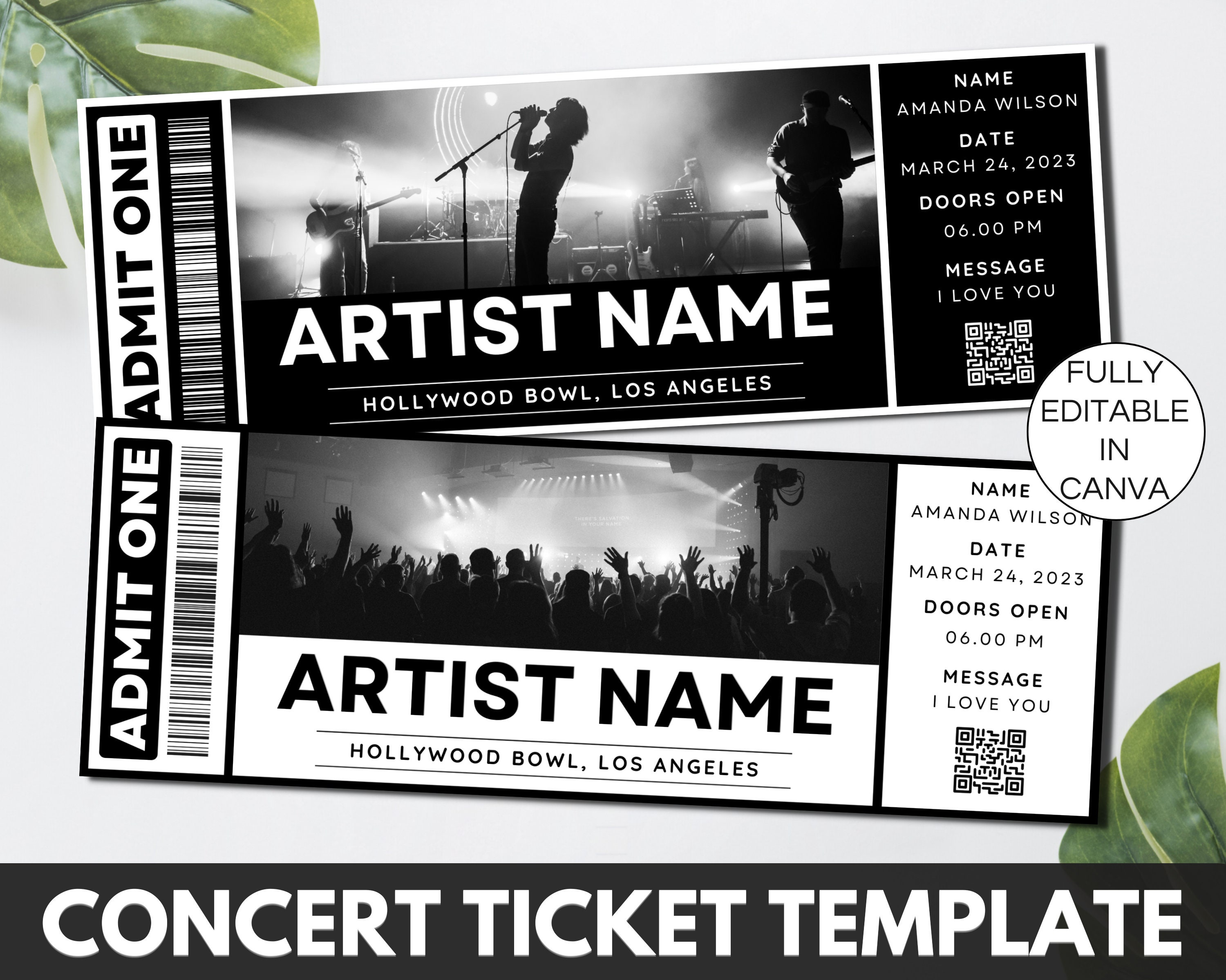 Editable Concert Ticket Template, Printable Event Ticket, Custom Concert Ticket Invitation, Concert Ticket Canva Template. TDS-13