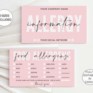 Food Allergens Card Template, Editable Allergen Checklist Card ...