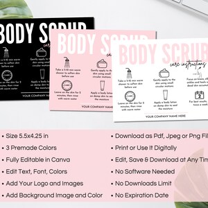 Body Scrub Care Card Template, Editable Body Scrub Care Instructions ...