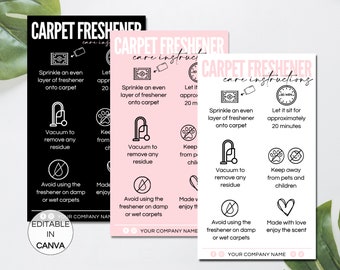 Carpet Freshener Care Card Template, Editable Rug Scented Powder Care Guide, Printable Care Cards Order Packaging Insert Cards. TDS-05