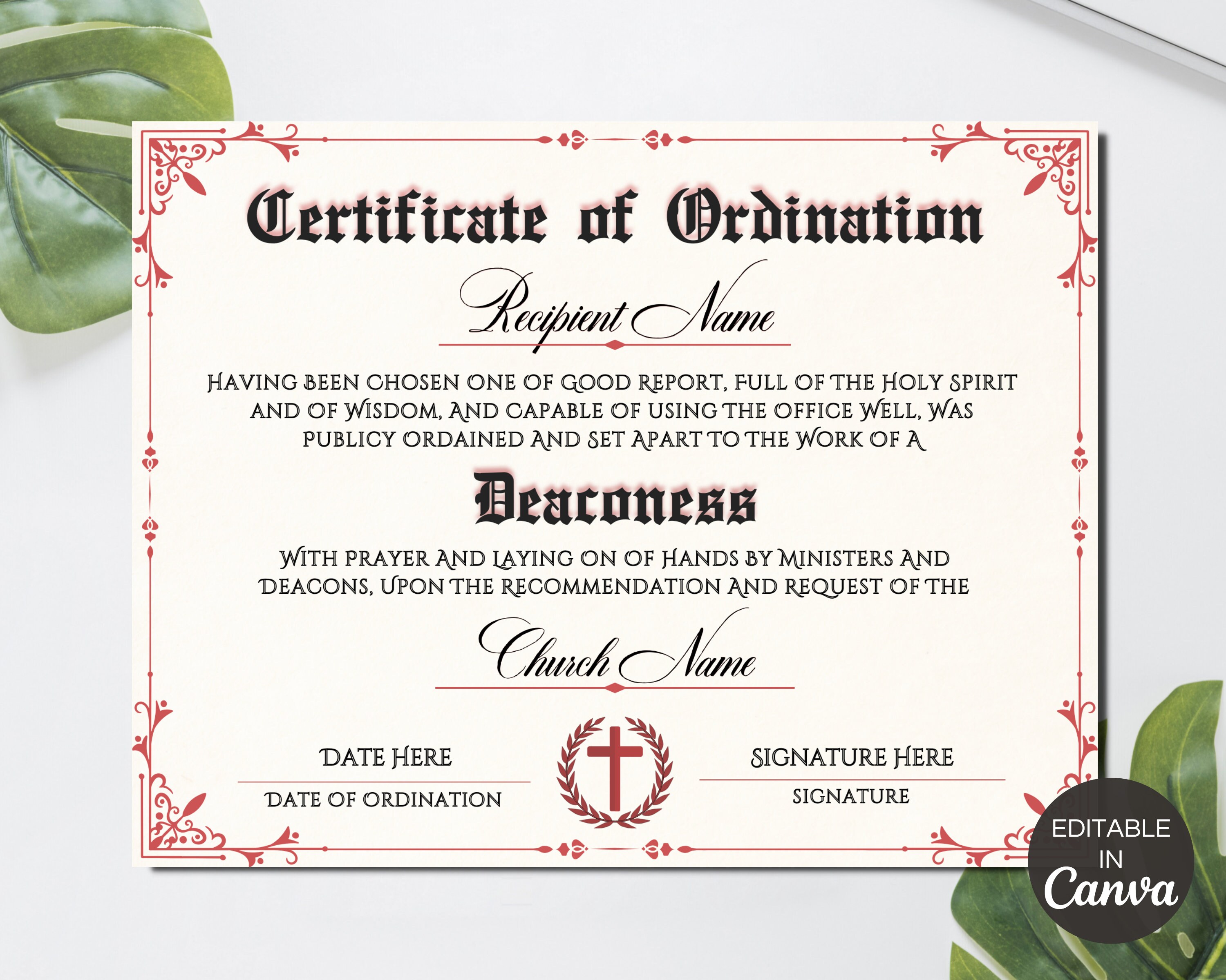 Apostle Ordination Certificate