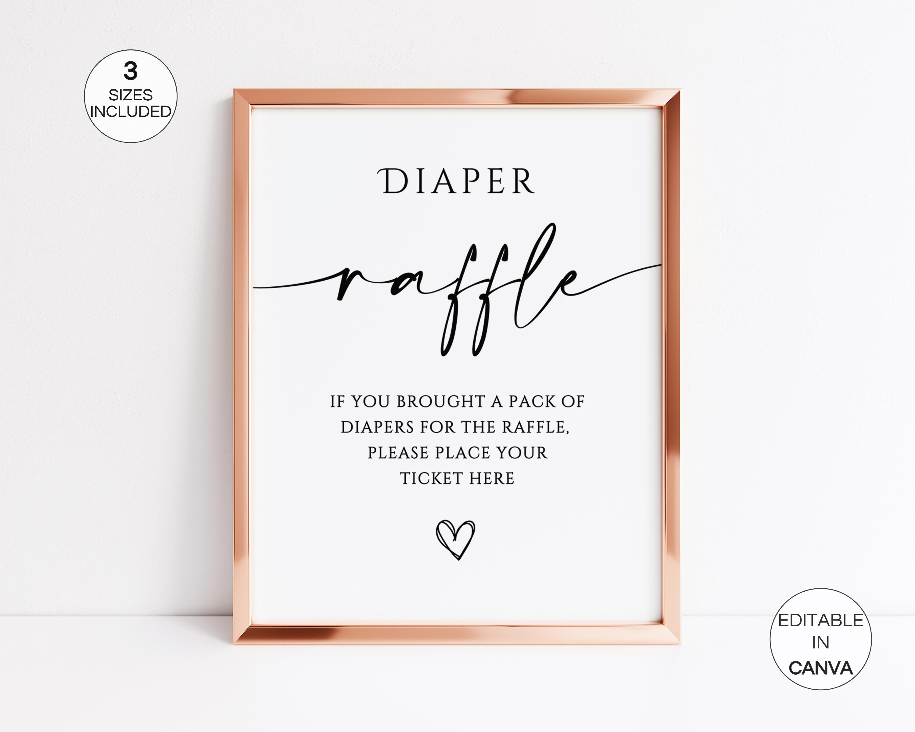 Diaiper Raffle Sign Diaper Raffle Sign, Minimalist Baby Shower Game Signs & Cards, Canva ...