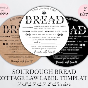 Sourdough Bread Cottage Law Label, Editable Sourdough Bread Cottage Food Label, Printable Bread Cottage Law Sticker Canva Template. TDS-05
