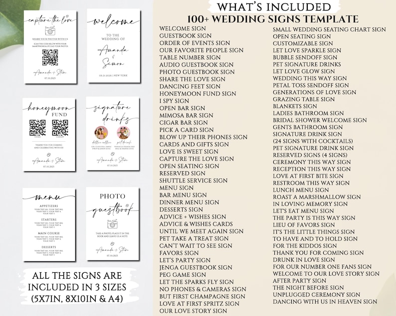 Minimalist Wedding Sign Bundle, Modern Wedding Signage Bundle, Editable Wedding Signs Canva Template, +100 Wedding Reception Signs Set image 2