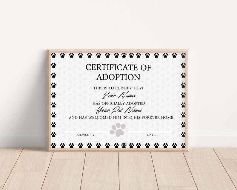 Editable Certificate Of Adoption Template, Printable Pet Adoption Party Certificate Template, Gotcha Day Certificate, Canva Template. TDS-09 image 5