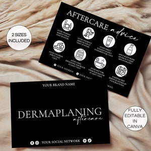 Bewerkbare kaart voor dermaplaning-nazorg, instructies voor gezichtsbehandeling na verzorging, afdrukbare canva-sjabloon voor gezichtsverzorgingskaart. TDS-05
