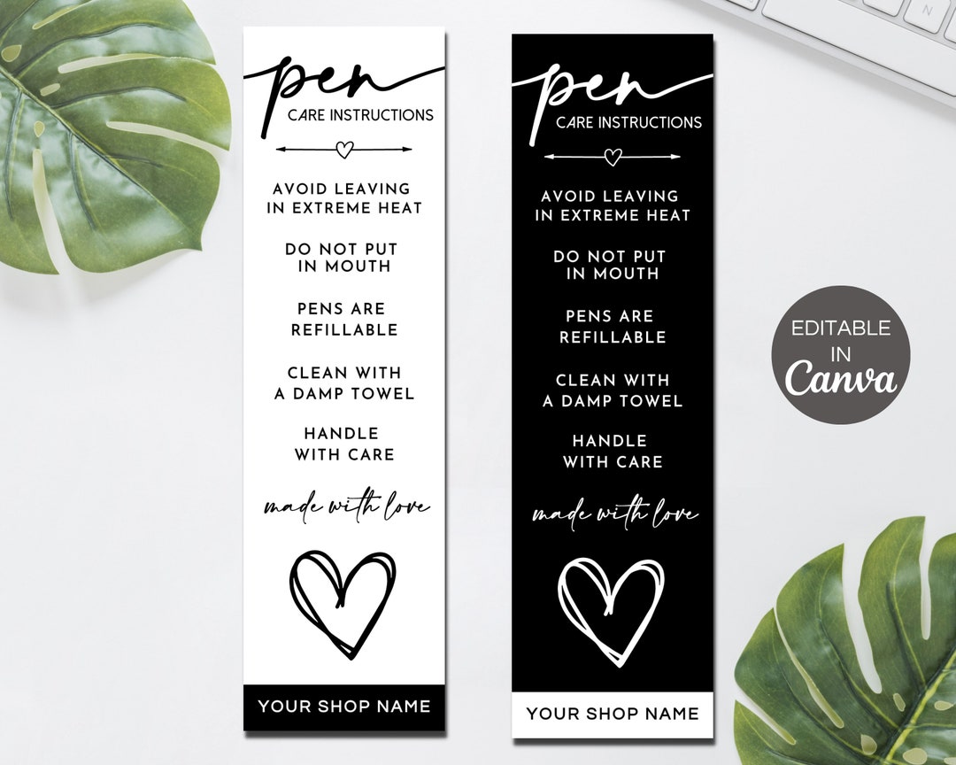Pen Care Card Template, Editable Epoxy Pen Care Cards, Printable Gel ...