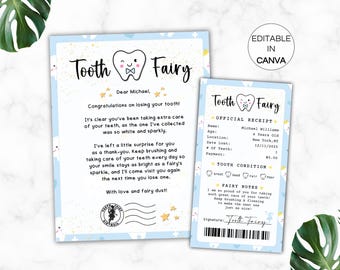 Child Tooth Fairy Receipt Letter Template, Baby Boy Fairy Certificate, Canva Digital Download