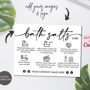 Bath Salts Care Card Template, Printable Epsom Salts Care Guide ...