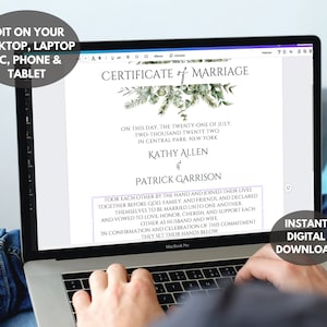 Editable Marriage Certificate Template, Custom Certificate Of Marriage, Printable Wedding Certificate, Canva Wedding Keepsake. TDS-10 image 3