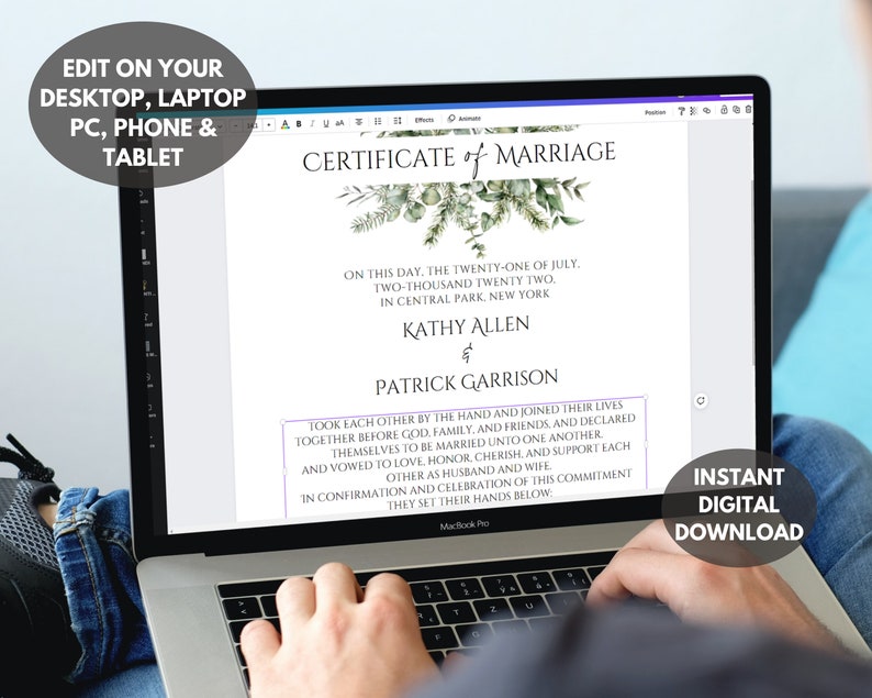 Editable Marriage Certificate Template, Custom Certificate Of Marriage, Printable Wedding Certificate, Canva Wedding Keepsake. TDS-10 image 3