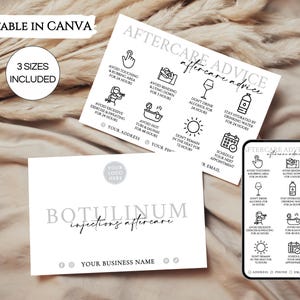 Tarjeta de cuidados posteriores a las inyecciones de botulínica editable, tarjetas de cuidados posteriores a la inyección de botulínica imprimibles, instrucciones de cuidado de la inyección de botulínica, plantilla de Canva para esteticista.