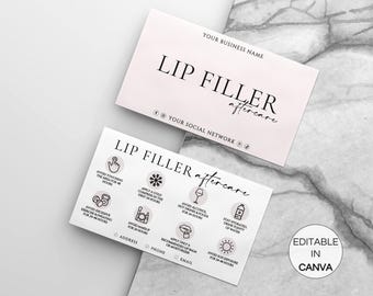 Editable Lip Filler Aftercare Card Template, Esthetician Filler Injections Guide Cards, 2x3.5 in