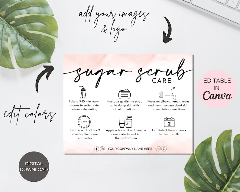 Scrub Application Editable Sugar Scrub Care Card, Exfoliating Butter Body Scrub ...