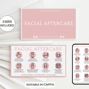 Editable Facial Aftercare Card, Facial Care Cards, Printable Esthetician Care Introductions Template, Facial Treatment Post Care Guide.
