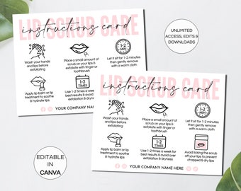 Lip Scrub Care Card, Editable Lip Sugar Scrub Care Instructions, Printable Lip Exfoliating Balm Care Guide, Lip Scrub Canva Template. TDS-05