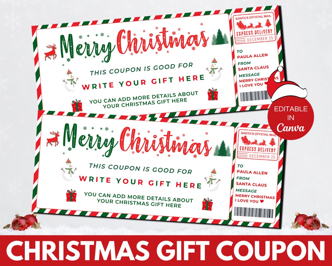 Printable Christmas Coupon Template, Christmas Gift for Her Idea ...