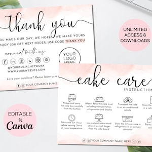 Cake Care Card Template Cake Business Thank You Cards Cake - Etsy