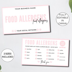 Lebensmittelallergene Kartenvorlage, bearbeitbare Allergen-Checklisten-Karte, druckbare Bäckerei-Allergie-Warnung, Bäckerei-Pflegekarten Canva-Vorlage. TDS-05