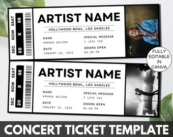 Concert Ticket Template, Editable Event Ticket Canva Template, Custom Concert Ticket Gift, Printable Concert Tickets Gift Idea. TDS-13