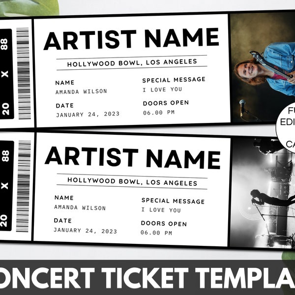 Concert Ticket Template, Editable Event Ticket Canva Template, Custom Concert Ticket Gift, Printable Concert Tickets Gift Idea. TDS-13