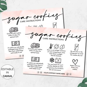 Sugar Cookies Care Card Canva Template, Editable Cookie Care Instructions, Printable Bakery Business Care Card, Cookies Order Insert. TDS-05