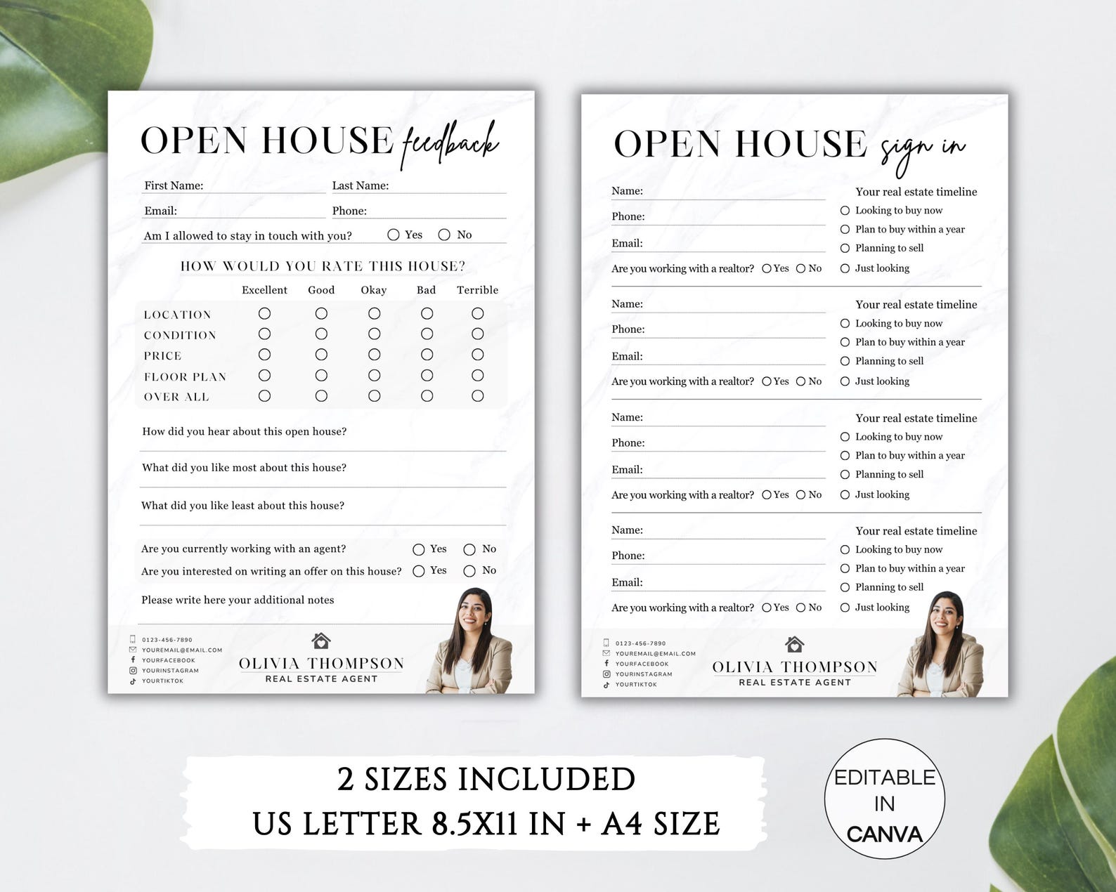 Editable Open House Sign in and Feedback Form Bundle, Printable Realtor ...