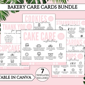 Bäckerei Visitenkarten Bundle, bearbeitbare Kuchenpflege Karte, druckbare Cookie Pflegekarten, Cupcake Pflegeanleitung, Cake Pop Macaron Pflegekarte.