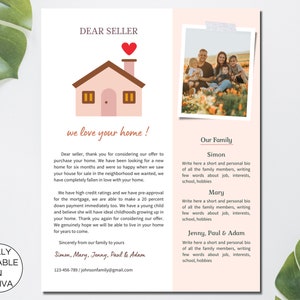 Plantilla de oferta de casa para estimado vendedor, plantilla de Canva de carta de oferta de casa editable, plantilla de carta imprimible al vendedor, oferta para comprador de casa. TDS-12