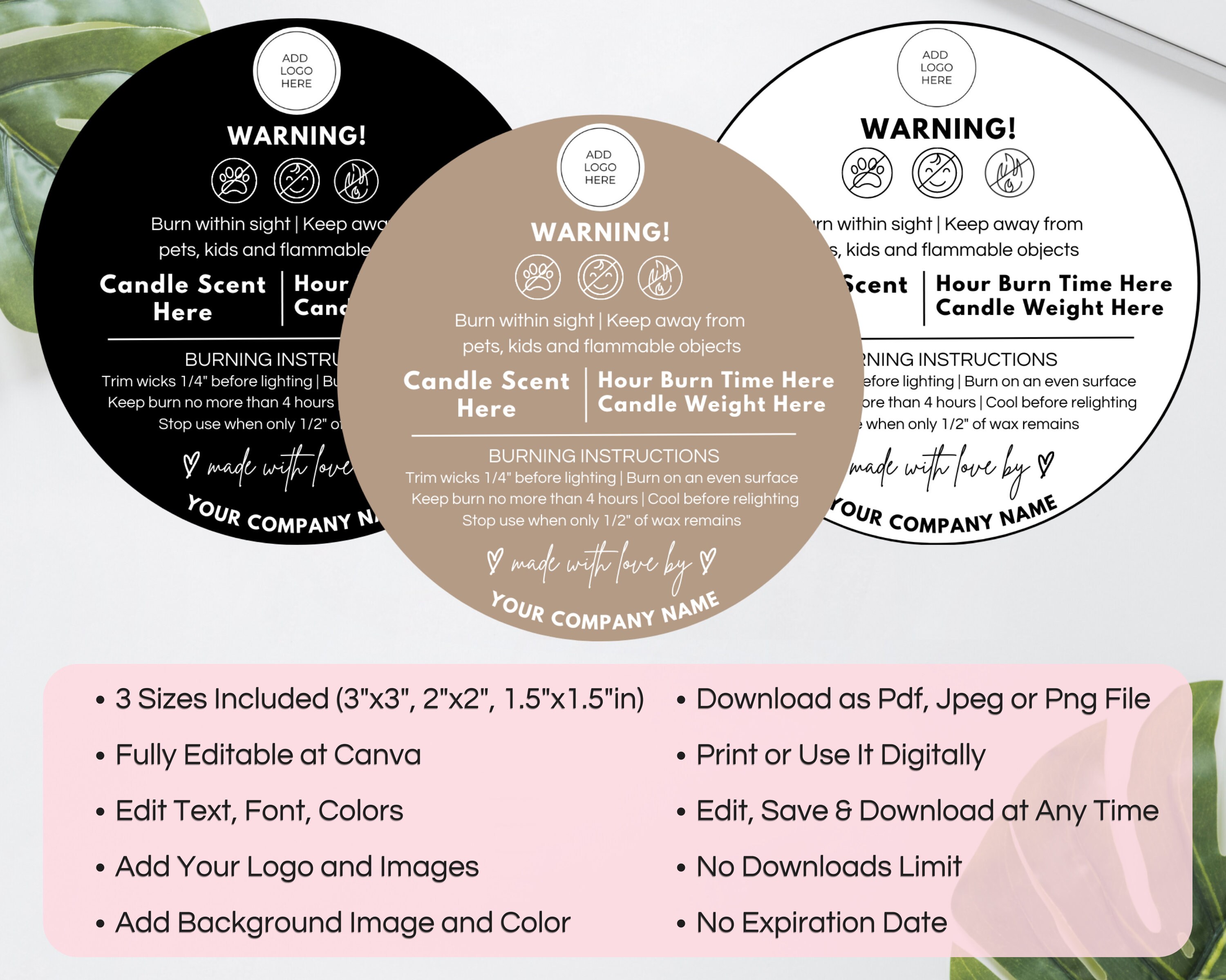 Editable Candle Warning Label Template Candle Safety Label Etsy Ireland