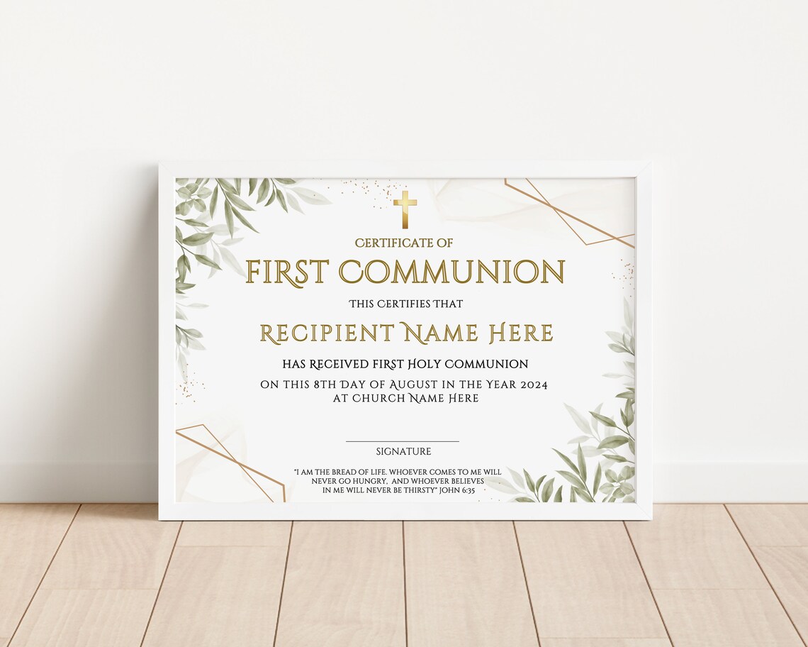First Communion Certificate, Printable Holy Communion Certificates ...