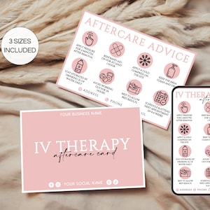 IV Therapie Nachsorgekarten, bearbeitbare IV Hydratationspflegekarte, druckbare Karte mit Tropfpflegeanweisungen, Schönheitssalonkarten Canva Template.TDS-05