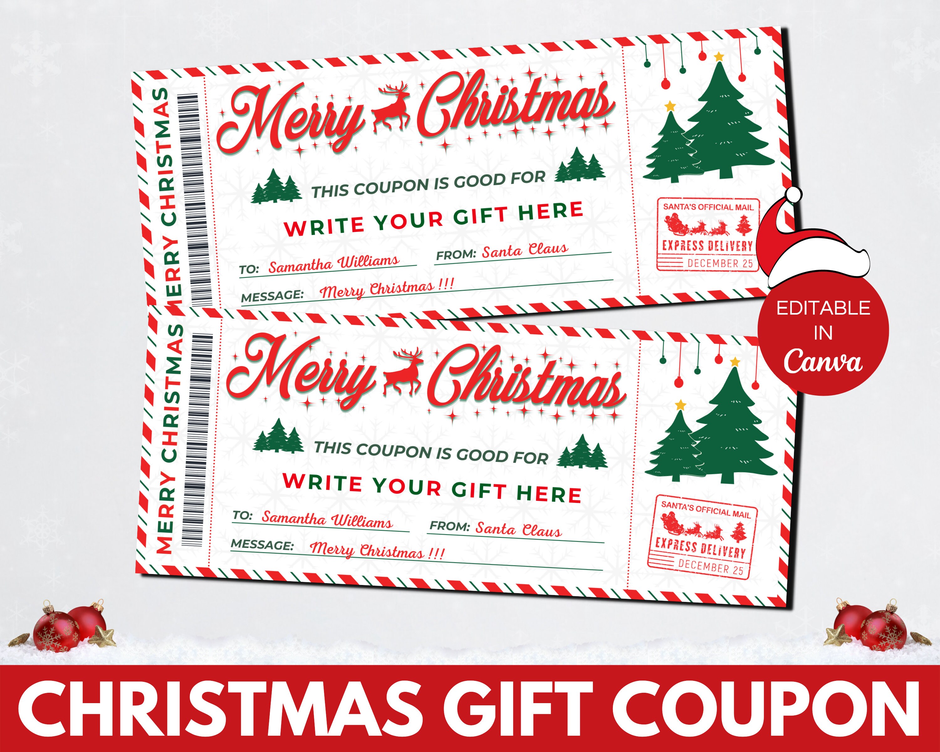 Editable Christmas Coupon Template Printable Christmas Gifts - Etsy