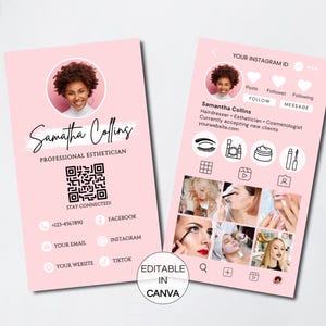 Instagram-Visitenkarte, bearbeitbares Beauty-Visitenkartendesign, IG-Influencer-Visitenkarten, DIY-Kosmetikerin-Visitenkarte-Canva-Vorlage