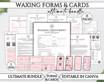 Waxing Treatment Forms Bundle, Intake Consent Consultation Form, Aftercare Cards, Editable Canva Templates