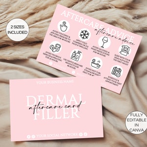 Carte de soins pour produits de comblement dermique, guide d'entretien modifiable pour produits de comblement dermique, instructions d'entretien imprimables, modèle de soins de la peau pour esthéticienne. FT-05