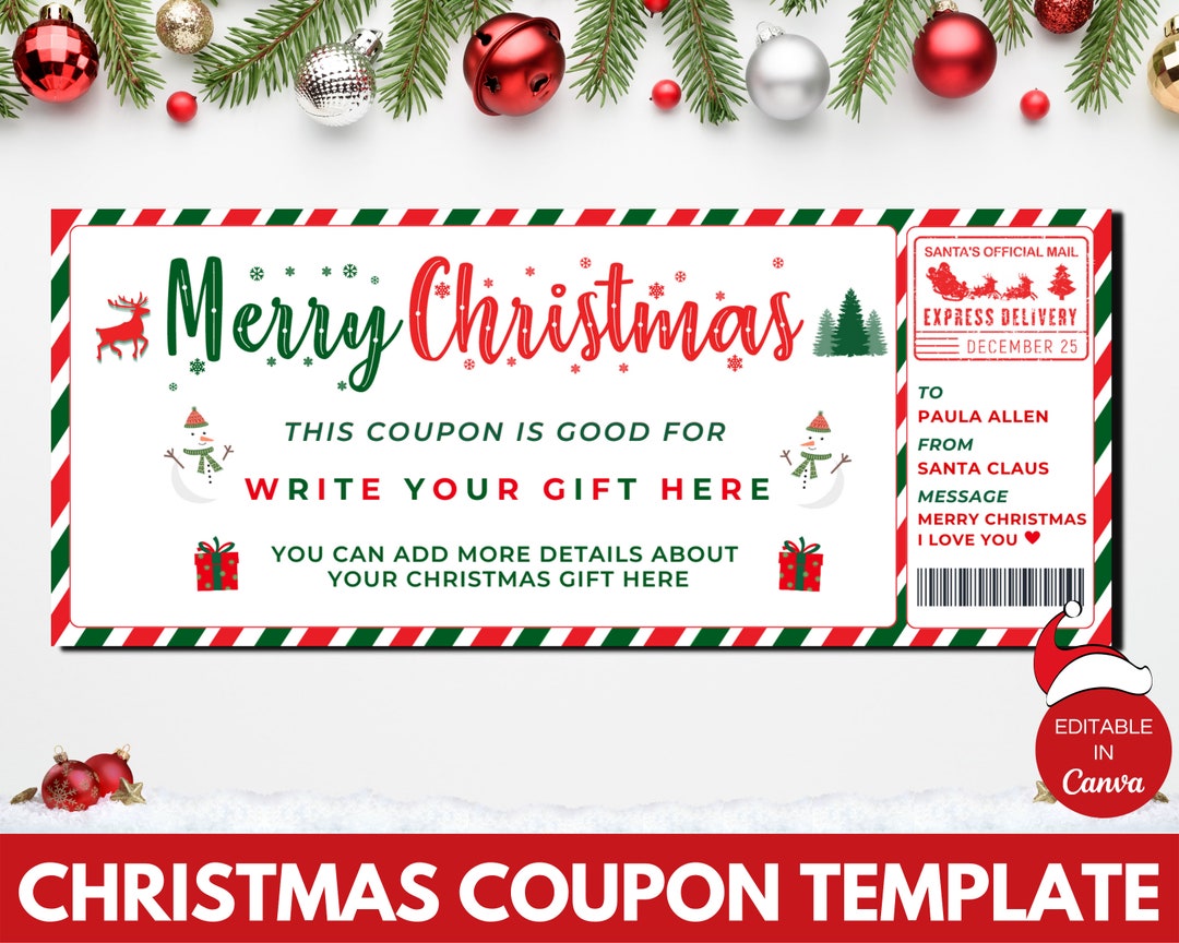 Printable Christmas Coupon Template, Christmas Gift for Her Idea Printable Christmas Coupon Template, Christmas Gift for Her Idea
