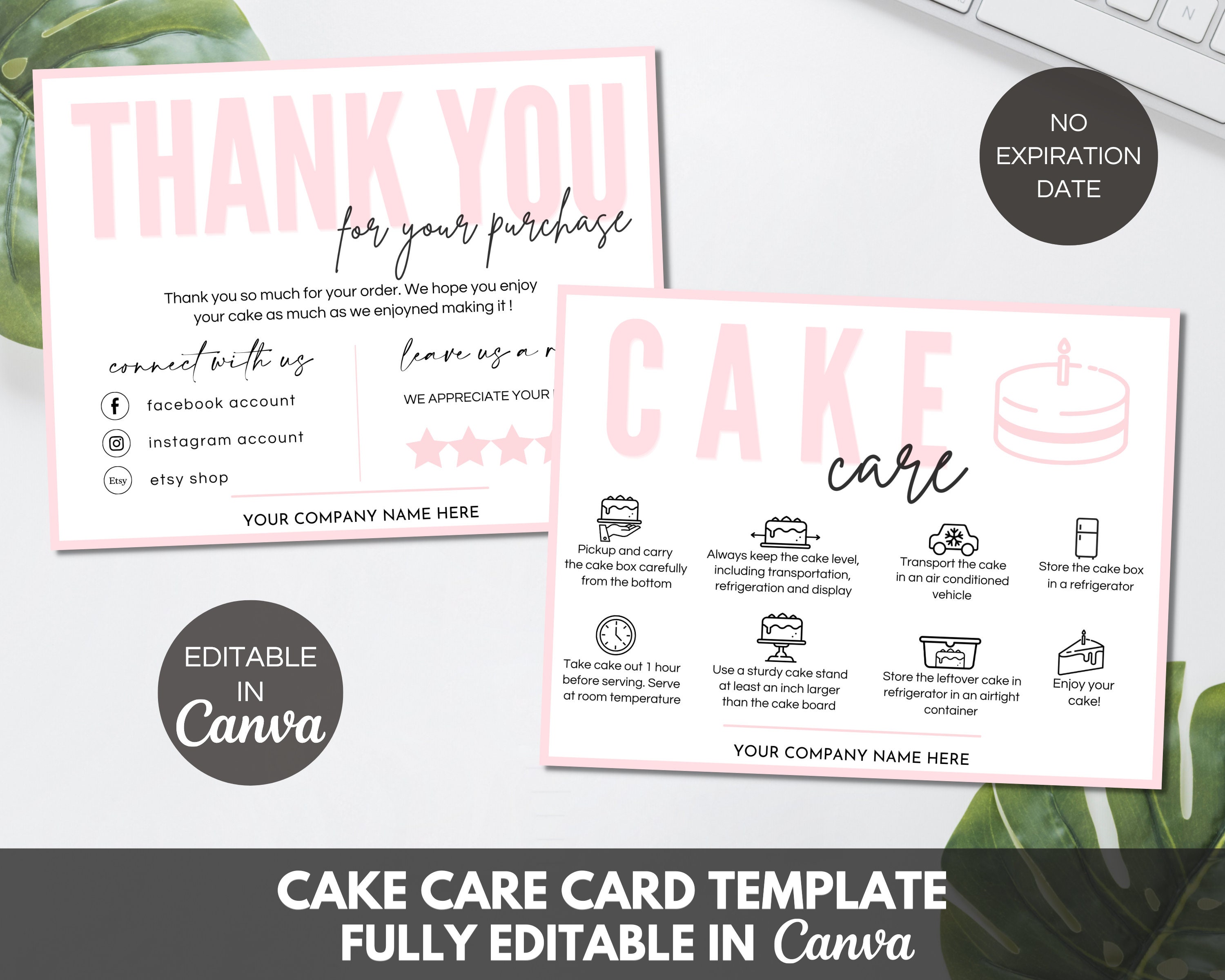 Cake Care Card Template Cake Business Thank You Cards Cake Etsy