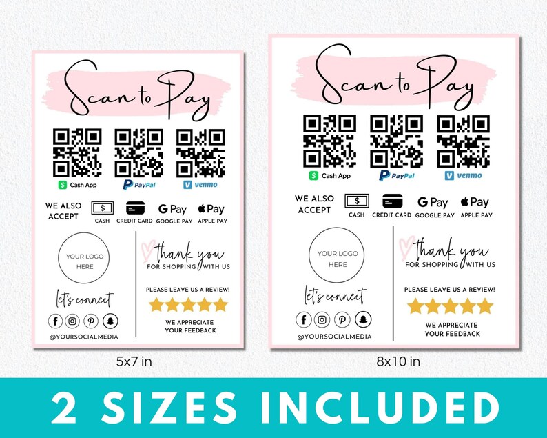Editable QR Code Sign Canva Template Printable Scan to Pay - Etsy Canada